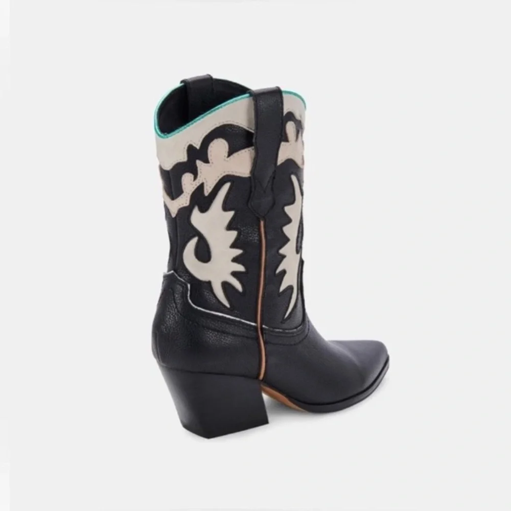NWT✨Dolce Vita Landen Black White Metallic trim Women’s Western Boots Size 10! - Picture 11 of 16